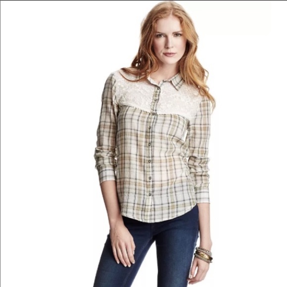 Free People Saddle Up Plaid Lace Yoke Shirt - Picture 7 of 16